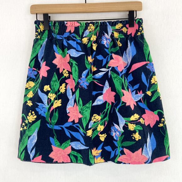 J. Crew Women's Linen Blend Navy Blue Pink Floral Elastic Waist Skirt size 2 - Picture 3 of 7